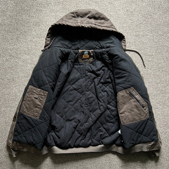 Berne Heritage Duck Canvas Hooded Active Chore Jacket Quilt Lined Brown Mens 2XL - Picture 6 of 15